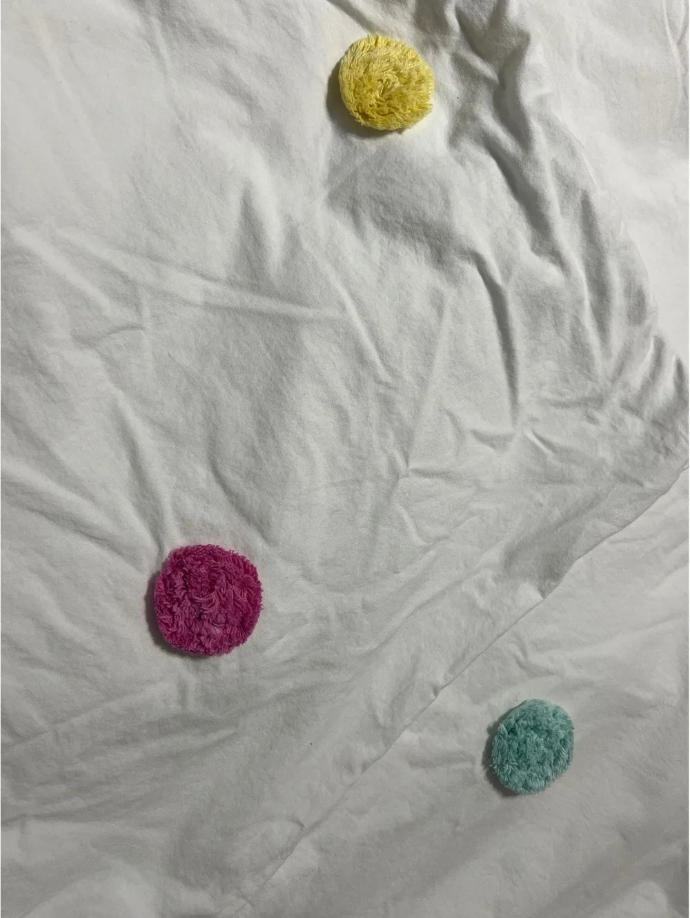 Pottery Barn Kids White Cotton twin duvet cover with Colorful Pom Pom Accents